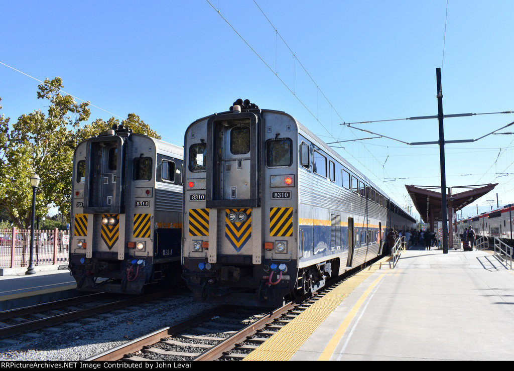 Am Cal Cab Car # 8314 on the point of Amtrak CC Train # 538 and California Car Cab Control Car # 8310 on the rear of Amtrak Train # 541 